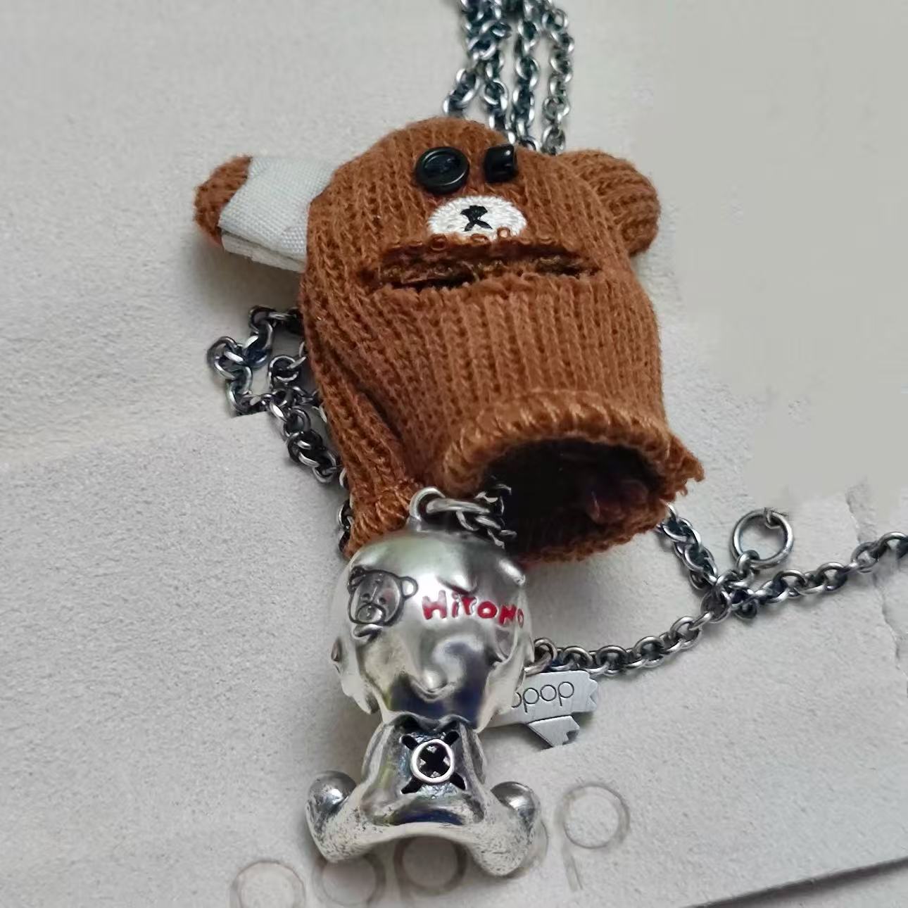 POPOP Jewelry Hirono Vintage Knitted Bear Hat Necklace