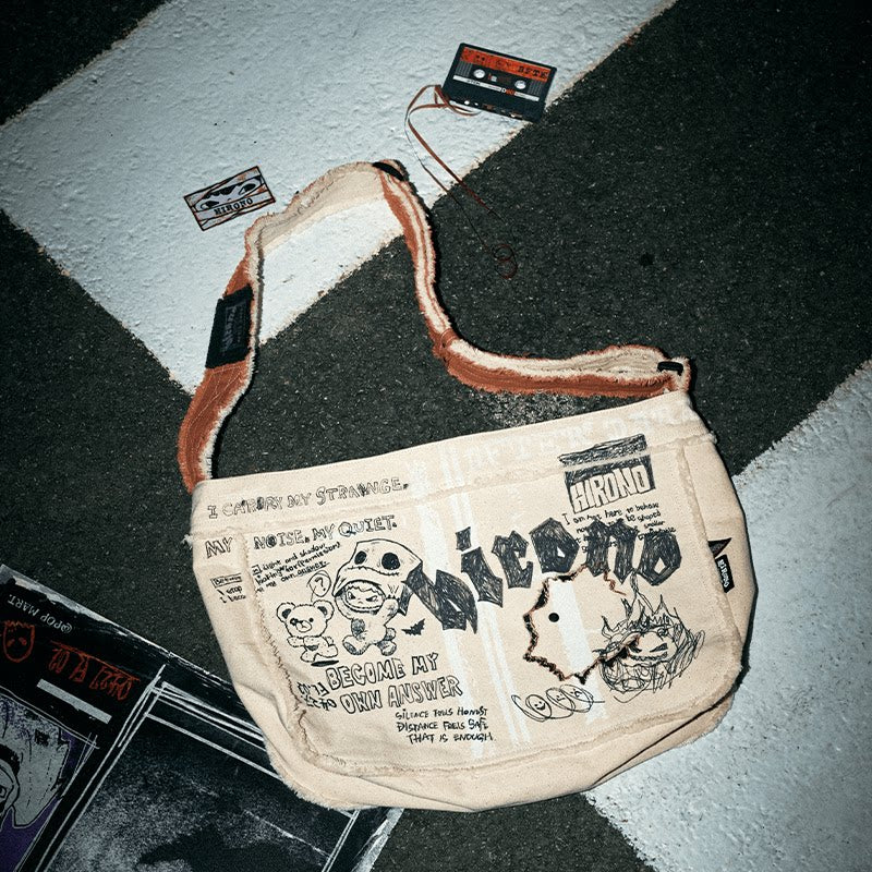 POPMART HIRONO AFTER DARK Graffiti Canvas Crossbody Bag