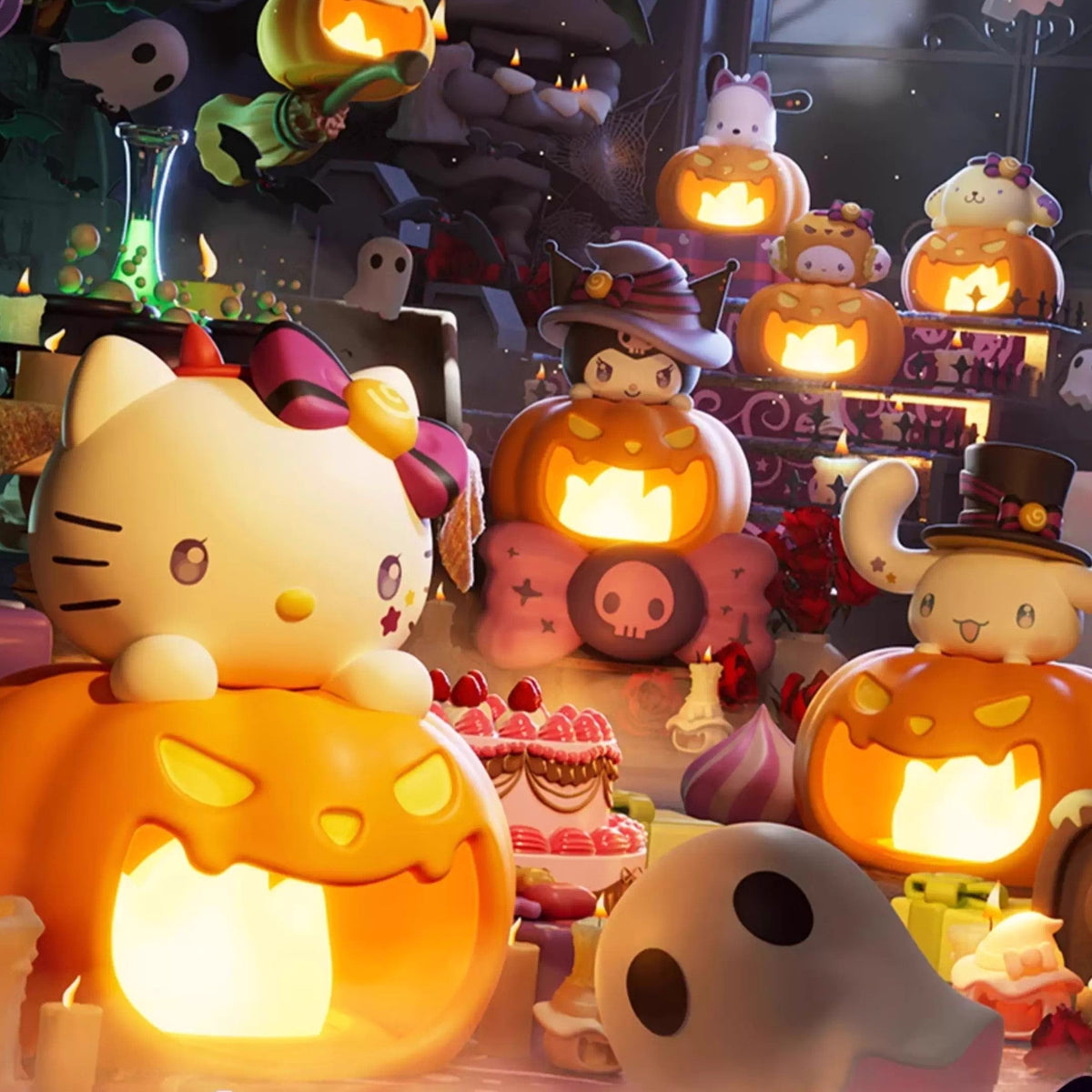 SANRI0 Halloween Mischief Night Series Figures Blind Box, Ghost Pumpkin Night Light Blind Box, Light‑Up Mini Figure, Collectible Halloween Decoration