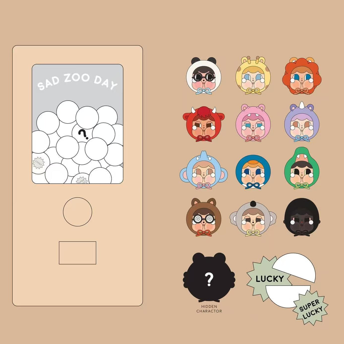 POP MART CRYBABY Sad Zoo Day Series Blind Capsule Toy, Thailand Exclusive Plush Pendant, Cry Buddy Collectible Keychain