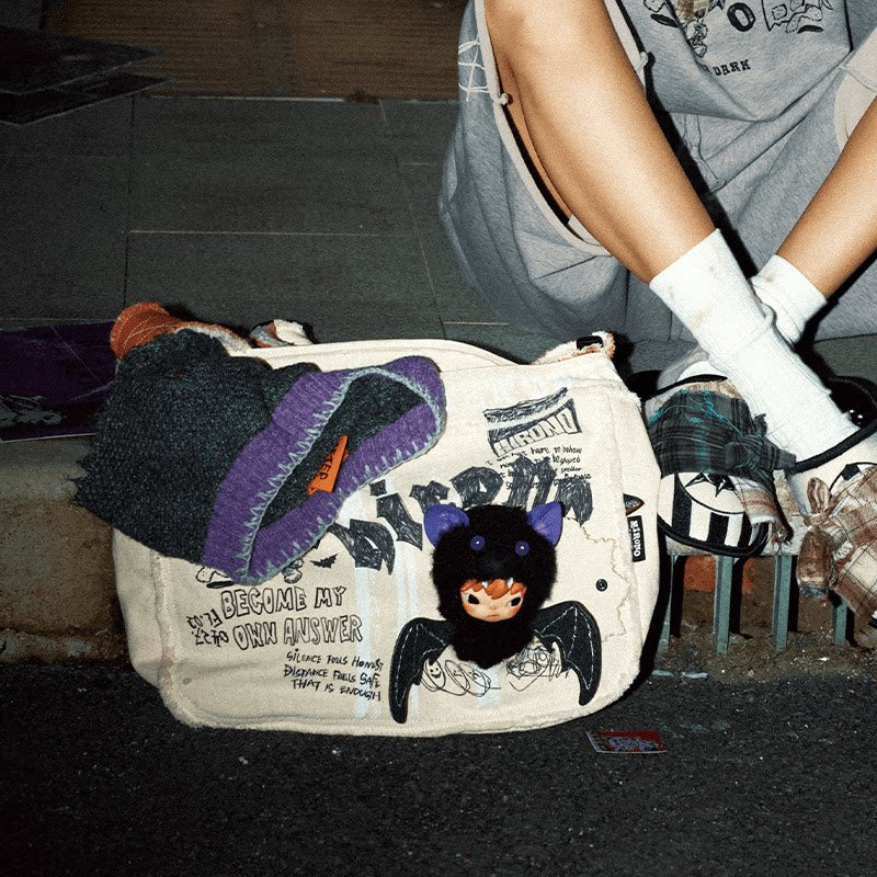 POPMART HIRONO AFTER DARK Graffiti Canvas Crossbody Bag