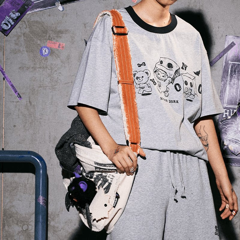 POPMART HIRONO AFTER DARK Graffiti Canvas Crossbody Bag