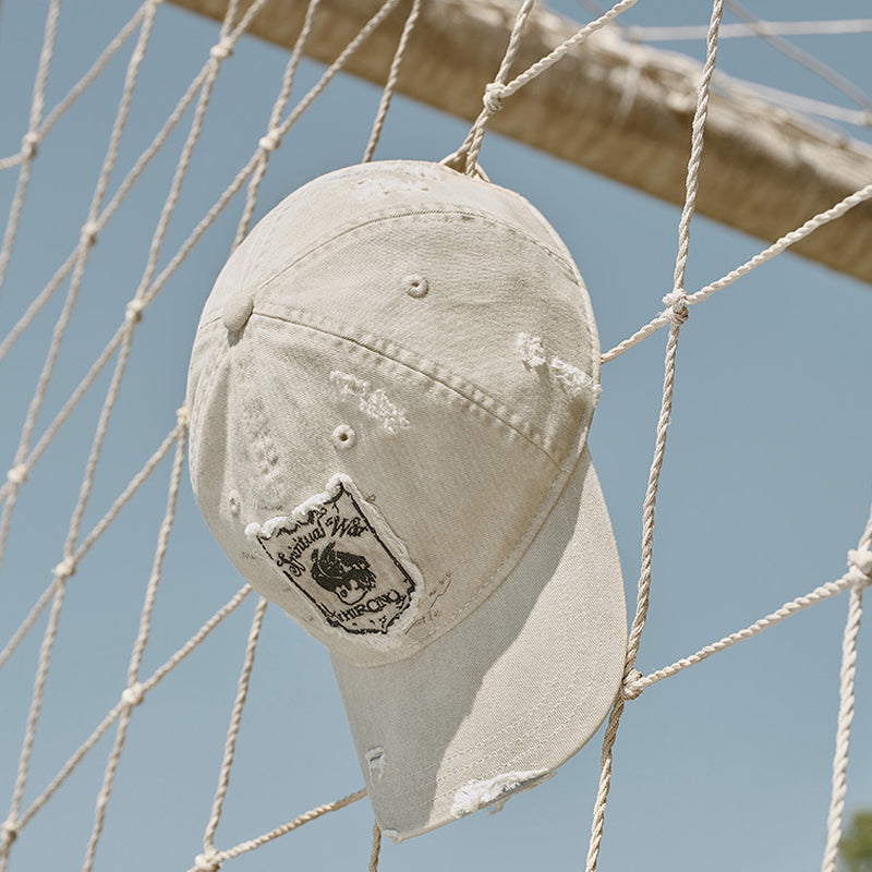 Hirono Final Whistle Hat Patchwork Distressed Curved Brim Cap