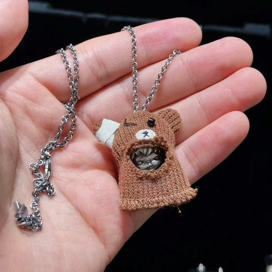 POPOP Jewelry Hirono Vintage Knitted Bear Hat Necklace