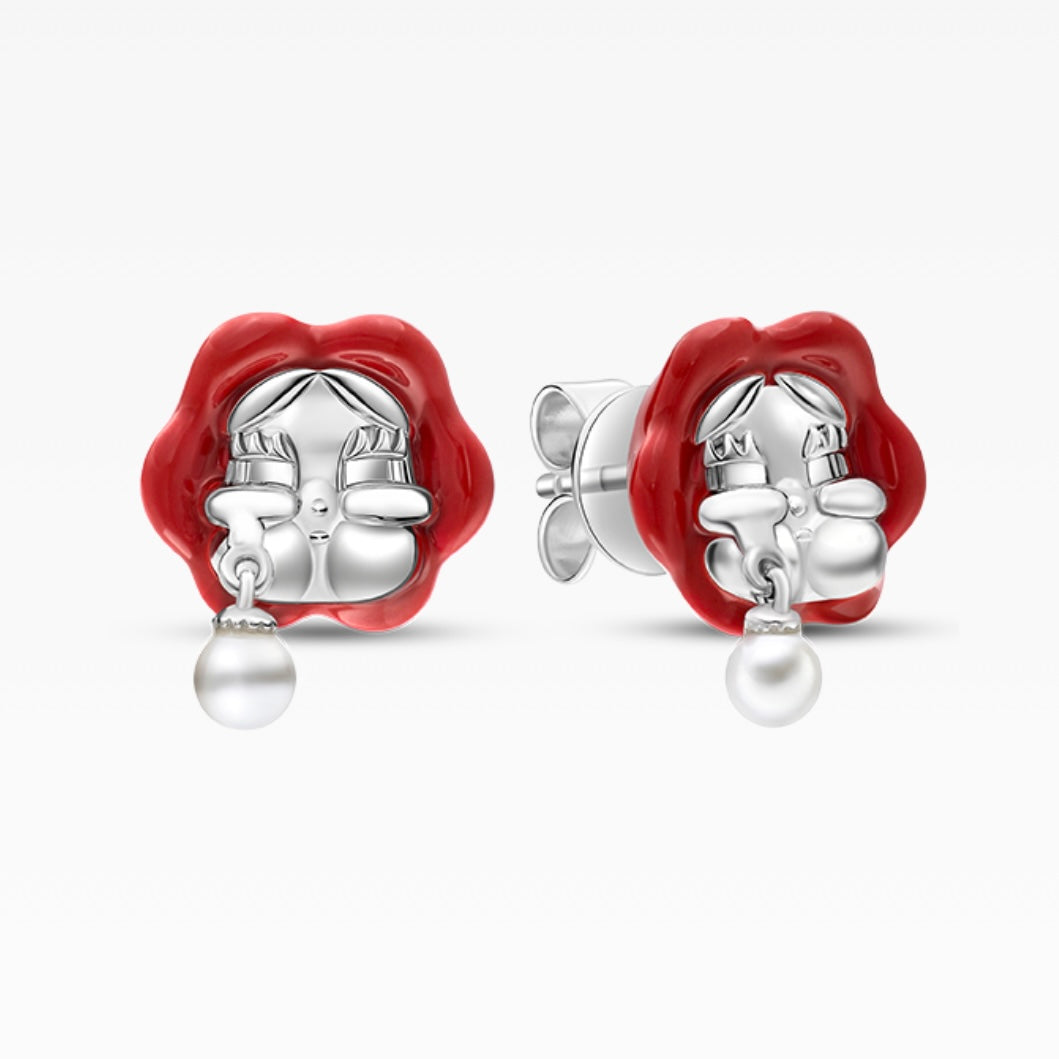 POPOP Jewelry Crybaby Earrings 925 Sterling Silver Red Rose Earrings