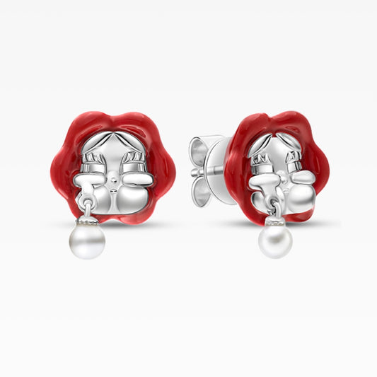 POPOP Jewelry Crybaby Earrings 925 Sterling Silver Red Rose Earrings