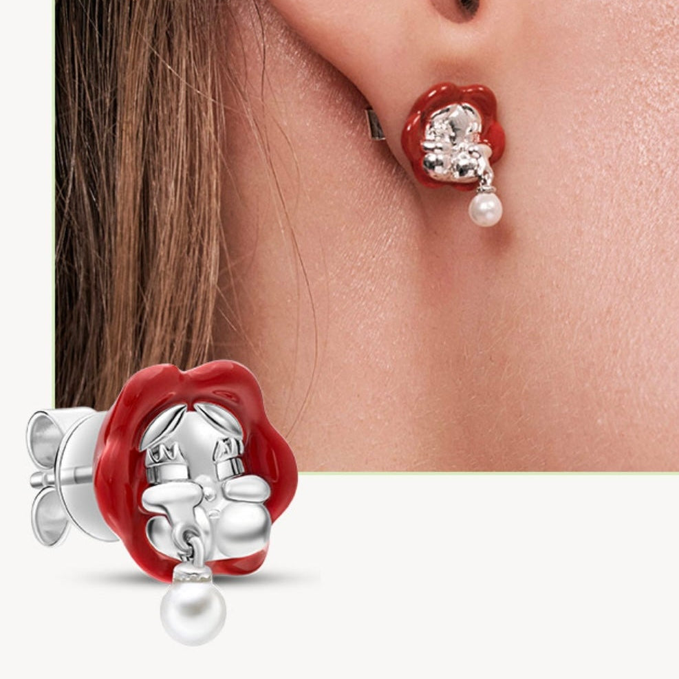 POPOP Jewelry Crybaby Earrings 925 Sterling Silver Red Rose Earrings