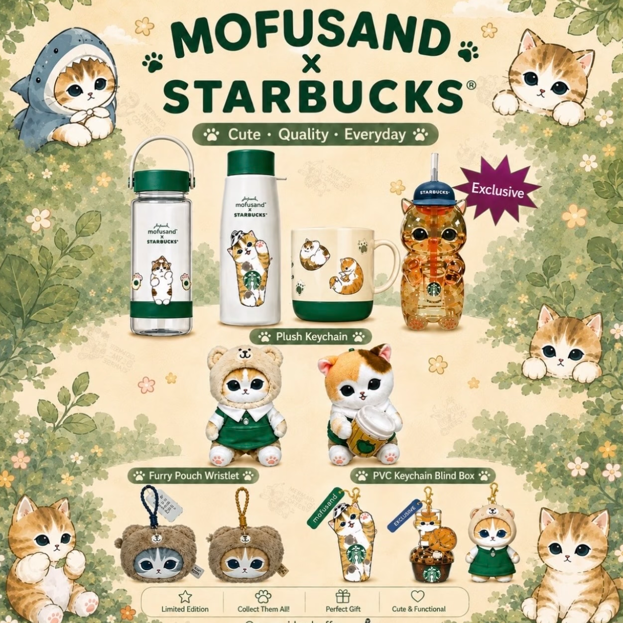 (Pre-Order) SB X Mofusand Singapore Exclusive Thermos Water Bottle Plush Pendant Keychain Blind Box Starbucks