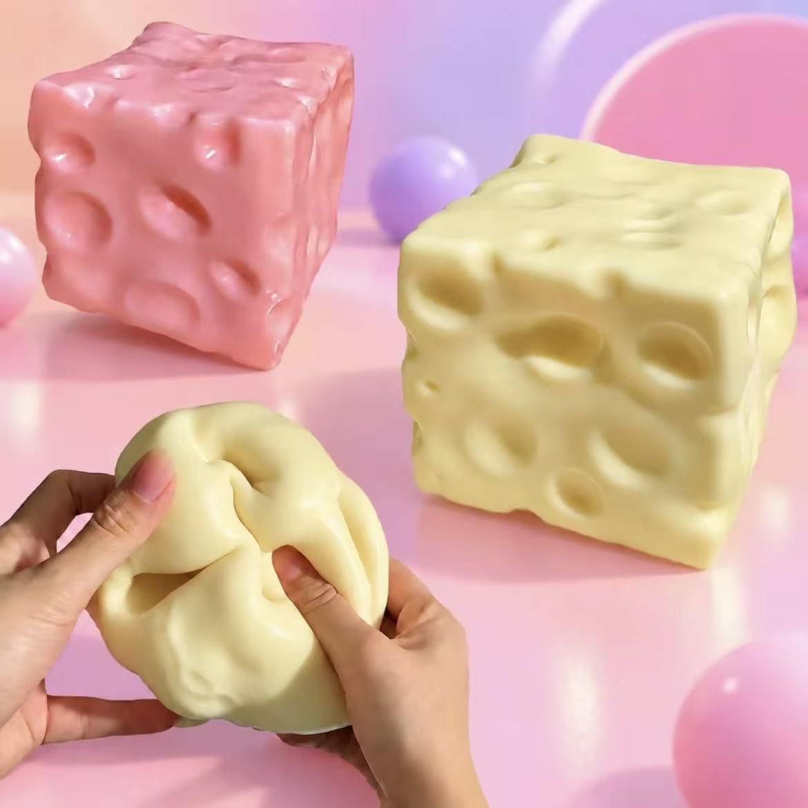 Realistic Cheese Block Squishy Fidget Toy, Fake Food Shaped Soft Stretchy Squeeze Sensory Toy, Stress & Anxiety Relief for Adults Kids, ADHD Sensory Fidget