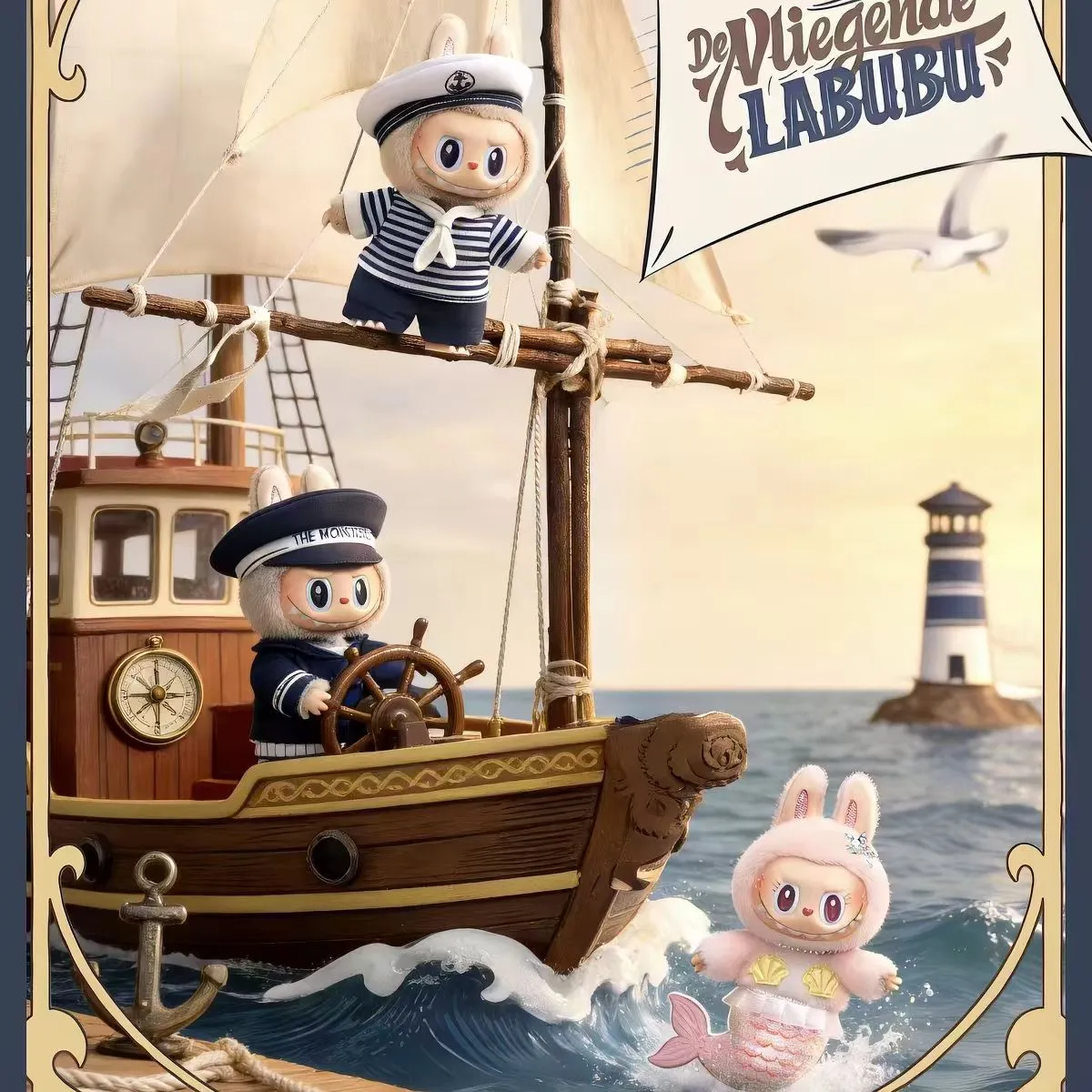 POP LAND THE MONSTERS De Vliegende Flying Labubu Series Mokoko Hanging Card Labubu Captain Sailor