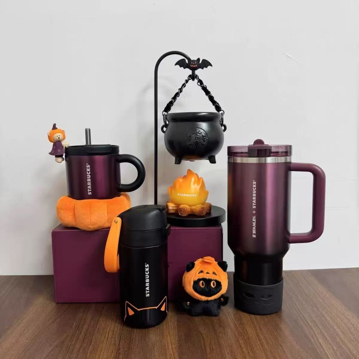 Starbucks Halloween Series Stanley Stainless Steel Tumbler, Witch Cauldron Night Light, Insulated Coffee Cup, Cute Cat & Pumpkin Bear, Holiday Gift Set