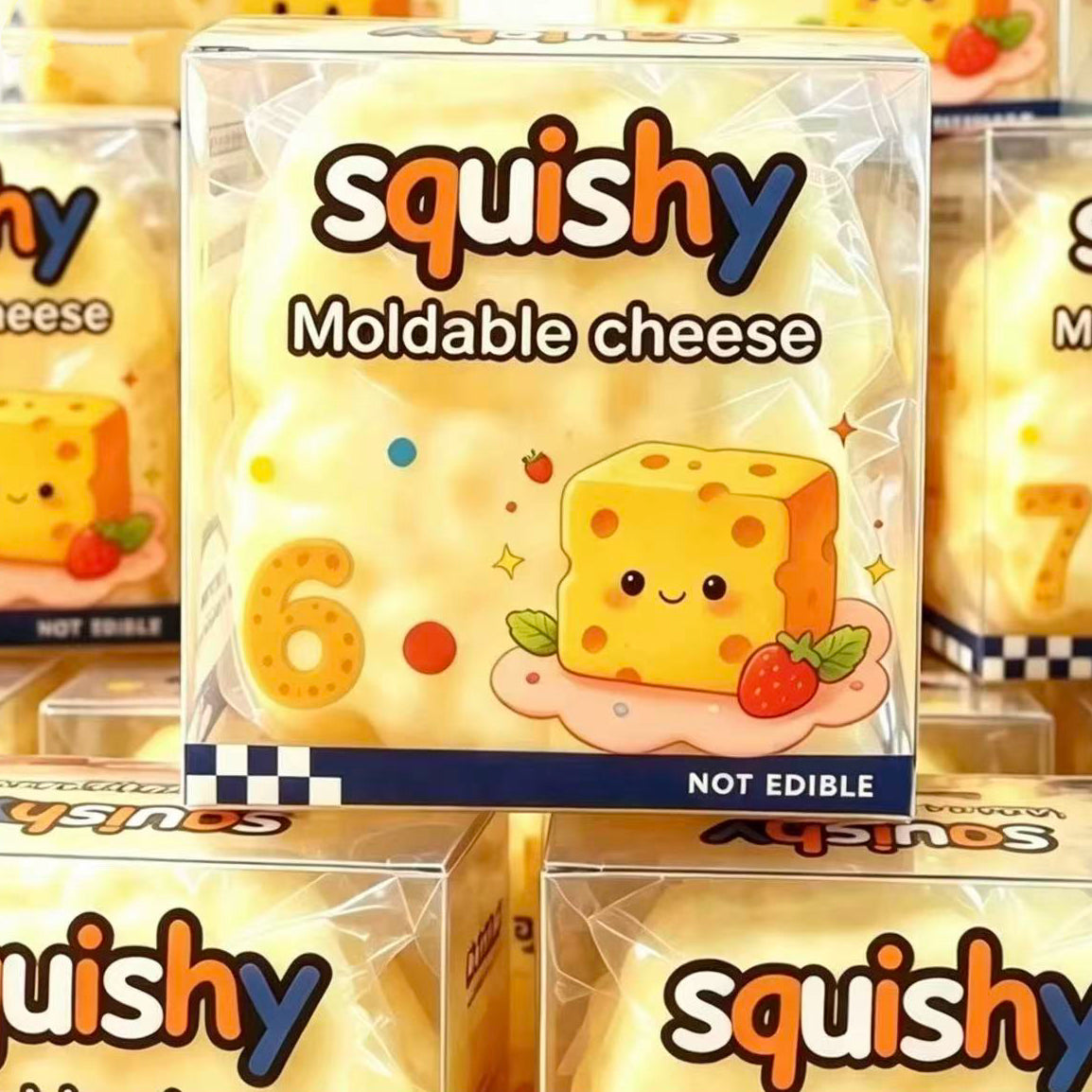 Realistic Cheese Block Squishy Fidget Toy, Fake Food Shaped Soft Stretchy Squeeze Sensory Toy, Stress & Anxiety Relief for Adults Kids, ADHD Sensory Fidget