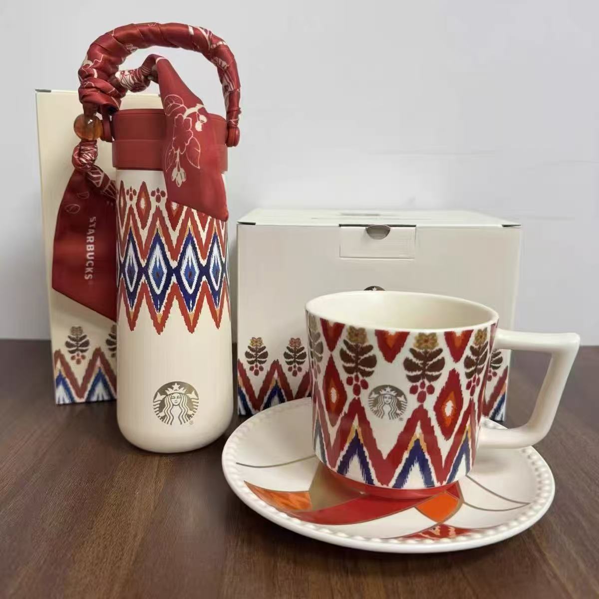 Starbucks Limited Xinjiang Collection Water Bottle, Bearista Plush Doll, Bear-Shaped Glass Straw Cup, Ethnic Pattern Ceramic Mug & Insulated Tumbler, Fridge Magnet & Keychain, Chinese Regional Exclusive Gift Set